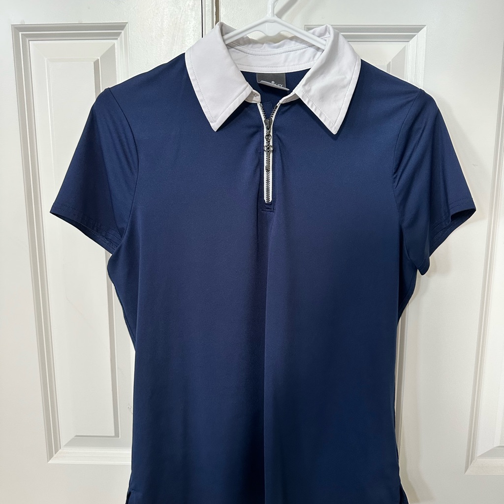Fitted Blue And White Short Sleeve Polo Shirt